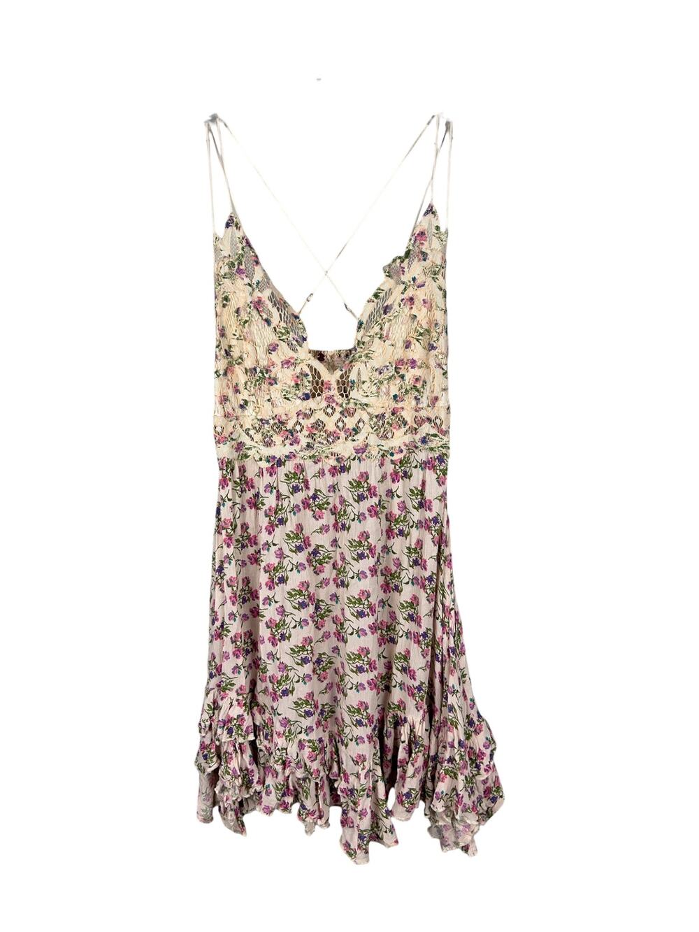 Free People One Cottage Floral Neutral Adella Lace Bustier Twee Mini Dress M